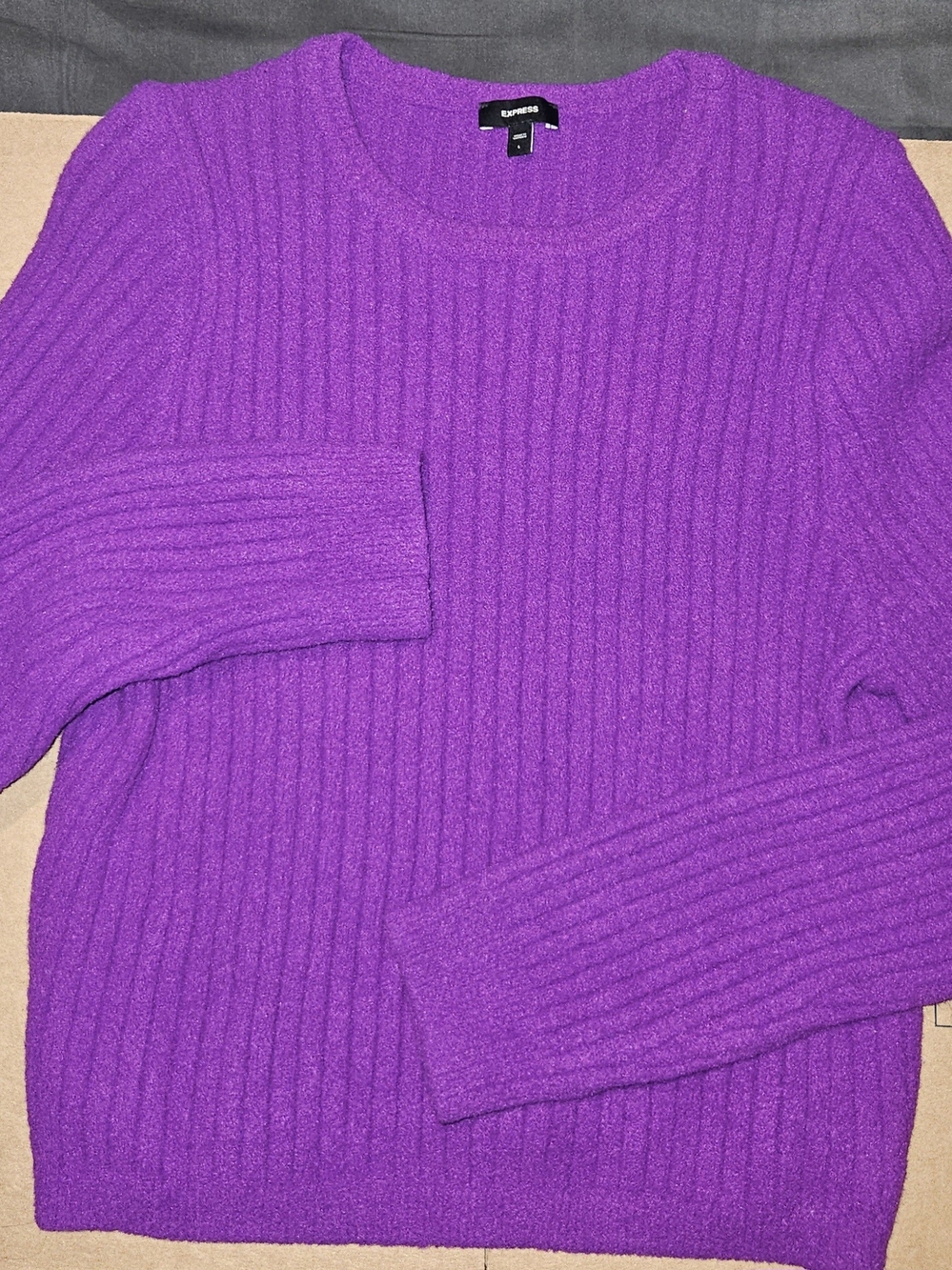 Express Vibrant Purple Ribbed Scoop Sweater